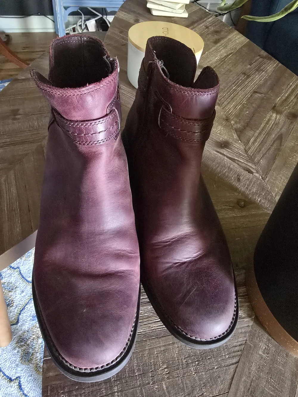 Clarks Maye Ease Burgundy Leather Ankle Boots - Size 8.5
